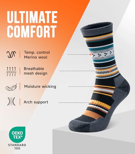 PULIOU Merino Wool Socks for Women Men, 3 Pairs Moisture Cushioned Wicking Hiking Socks, Breathable Wool Sock for Outdoor Activities - M - image 2