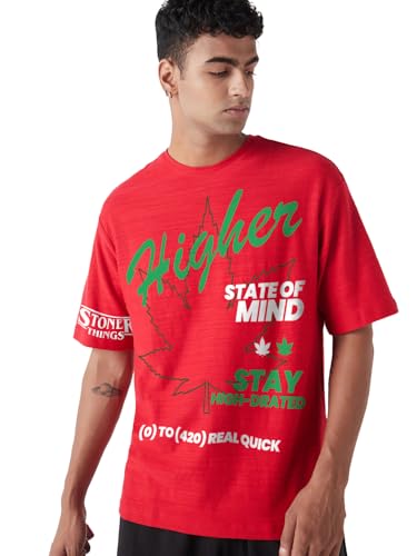 T-shirt pour homme oversize avec imprimé graphique rouge Salsa Red_661996 Bewakoof taille S