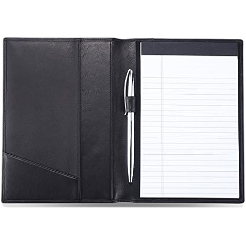 Leather Junior Padfolio for Men & Women with Pen Loop, Italian Calfskin, Business Portfolio Notebook Folder (Classic Black) Cover