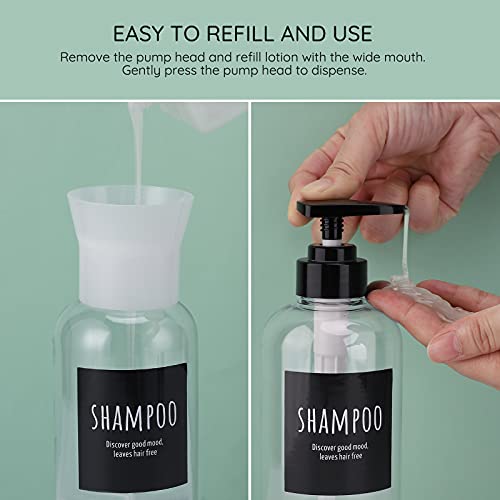 Image of Shower Bottles with 2 Extra Pumps, Segbeauty 3 Packs of 16.9oz Shampoo and Conditioner Bottles with Funnel, 500ml Clear Refillable Bathroom Body Wash Dispenser, Reusable PET Squeeze Bottles with Pump