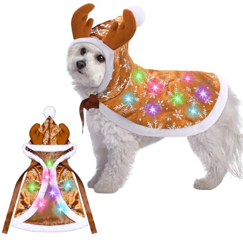 Christmas Reindeer Dog Costume Christmas Outfits with Colorful Li...