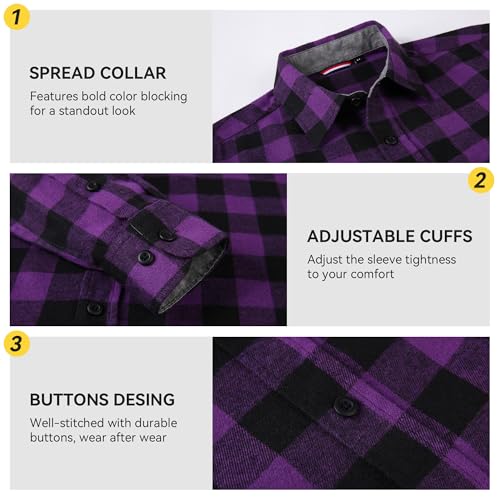Image of WARHORSEE Flannel Shirt for Men Long Sleeve Button Down Plaid Shirts