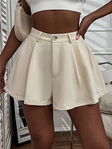 Verdusa Women's Elastic High Waist Pleated Wide Leg Shorts With Pocket Apricot S #TOP2