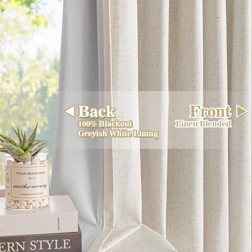 Image of MYSKY HOME Linen Pinch Pleated Blackout Curtains 100% Room Darkening for Living Room Bedroom Thermal Insulated Light Block Window Drapes 63 inches Long Width 40 inch, 2 PCs