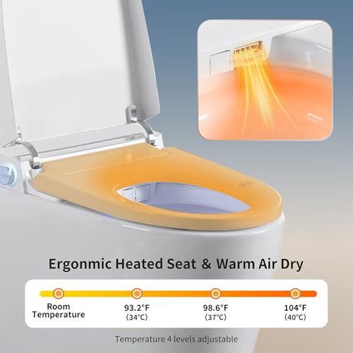 Inodoro inteligente sin tanque con bidé integrado, tapa automática, asiento calefaccionado, lavado con agua tibia, secado con aire tibio, sensor de pie para descarga, luz nocturna y pantalla LED miniatura 5