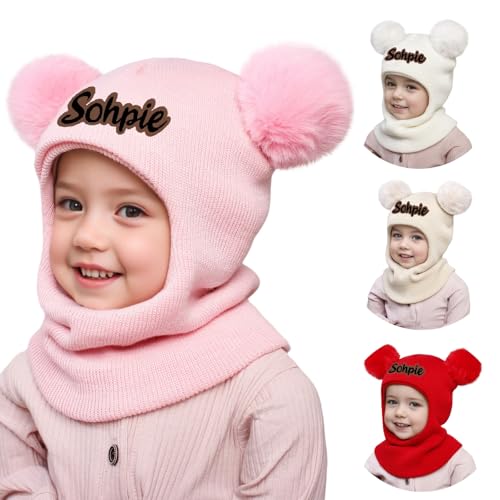 Custom Baby Toddler Winter Hat Scarf Set, Personalized Name Pom Beanie Snow Hat with Fleece Lining