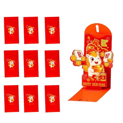 Nochevieja lunar 2026 sobres rojos del caballo,10 piezas suministros para fiestas plegables 3D, Hong Bao para Año Nuevo Lunar | para coleccionistas, bodas, cumpleaños, oficina, celebraciones