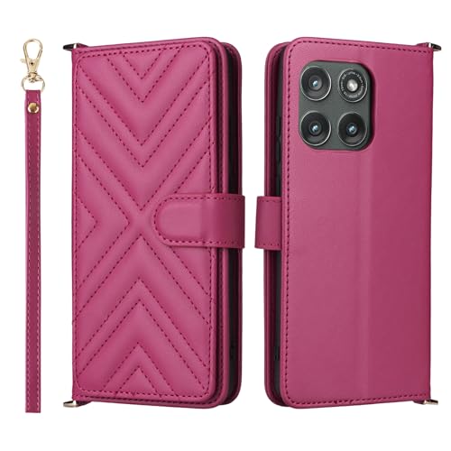 Cover Compatibile con Motorola Edge 2025 5G con Edge 2025 5G Cinghia da polso rimovibile Custodia a portafoglio reversibile a doppia fessuraRed