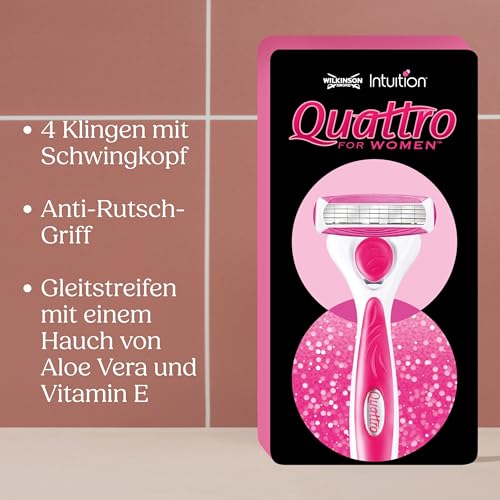 Wilkinson Sword Intuition Quattro Smooth Shave Rasierklingen, Damenrasur, Hauch von Aloe vera, Rasierer für die alltägliche Rasur, 6 Stück