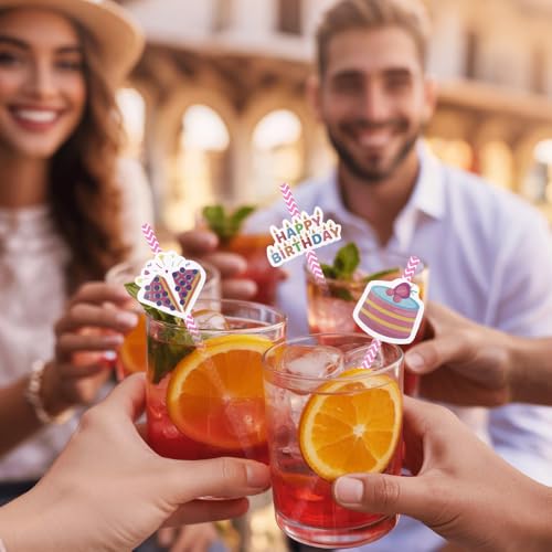 24 pitillos de papel para fiesta color rosa miniatura 5