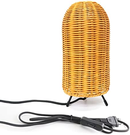 Phichy Rattan Bedroom Table Lamp, Bedside Lamp for Nightstand, Small Desk Lamp with Round Bamboo Woven Light Shade for Living Room, Kids Room, Dorm, Home Office (2200K LED Bulb Included)