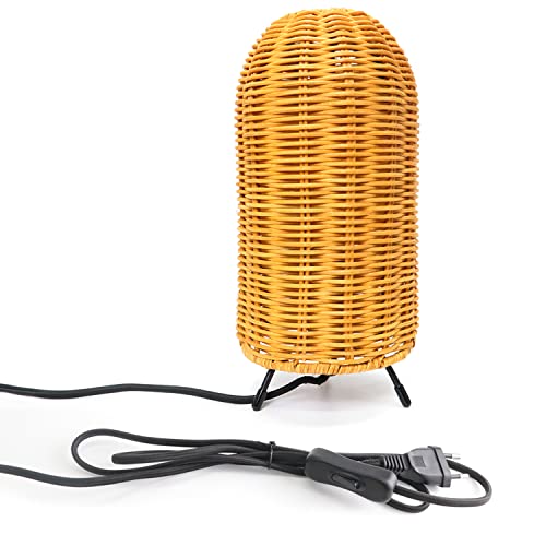 Phichy Rattan Bedroom Table Lamp, Bedside Lamp For Nightstand, Small Desk Lamp With Round Bamboo Woven Light Shade For Living Room, Kids Room, Dorm, Home Office (2200K Led Bulb Included) #TOP1