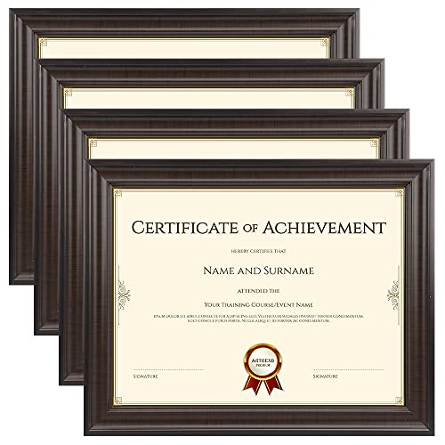 Memory Island Document Diploma Picture Frames 8.5X11,Brown Wood Grain,4 Pack #TOP25