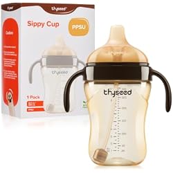 Thyseed Spill-Proof Weighted Straw Sippy Cup, Baby Transition Trainer, Soft Silicone Spout, BPA-Free, 6m+, 10 oz, 1 Pack