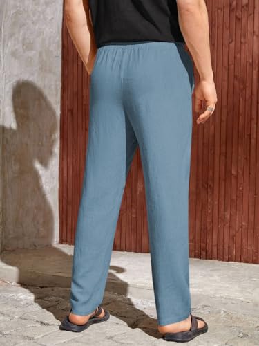 Image of TOPLOT Men's Premium Linen Blend Pants | Lightweight Breathable Fabric | Elastic Waist with Drawstring | Straight Fit | Side Pockets | Perfect for Casual, Holidays & Travel (5268)