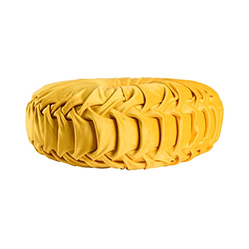 Brhf Pack 2 Boho 3D Pumpkin Throw Pillows, Decorative Round Velvet Pillows With Handcrafted Pleated Design, Retro Accent Meditation Pillows For Sofa Chair Dorm Car, 2 Pcs, Yellow, 14.5 Inches Diameter #TOP7