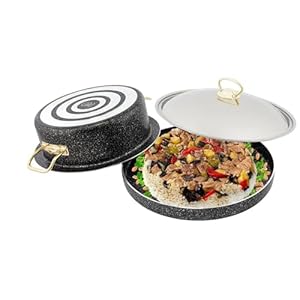 Authentic Maqluba (Makloubah) Non-Stick Aluminum Granite Coated Pot – Traditional Arabic 13in Cooking Vessel, Persian Rice Cooker طنجرة المقلوبه