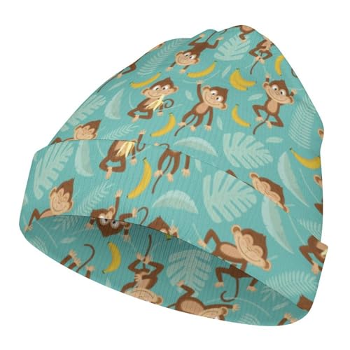 Monkey Tropical Banana Palm Trees Kids Beanie Hat for for Girls Boys Children Cap Winter Knitted Chemo Cancer Headwear Accessories Gifts Decoration Black