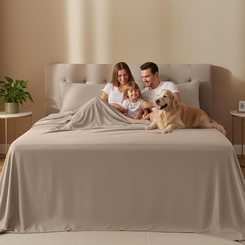 Image of Utopia Bedding California King Sheet Set - 4 Piece Bed Sheets for Cal King Size Bed, Soft and Breathable Microfiber, Includes 1 Fitted Sheet, 1 Flat Sheet and 2 Pillowcases (Beige)