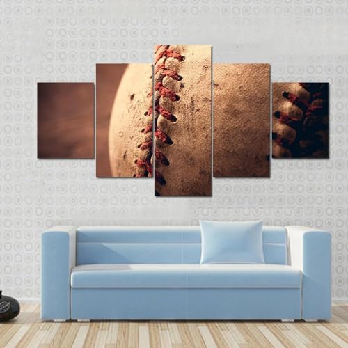 Decoration murale pour salon et chambre avec tableau vintage de base-ball en 5 parties