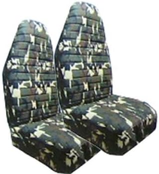 Set of 2 Universal-fit Camouflage Print Front Bucket Seat Cover - Military Green
