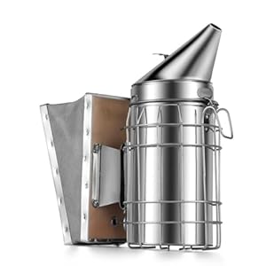 Flexzion Beehive Smoker – Bee Smoker Stainless Steel for Beekeeping, Durable Bellow & Heat Shield, Safe Bee Hive Smoker with Mounting Hook, Compatible with Bee Smoker Pellets