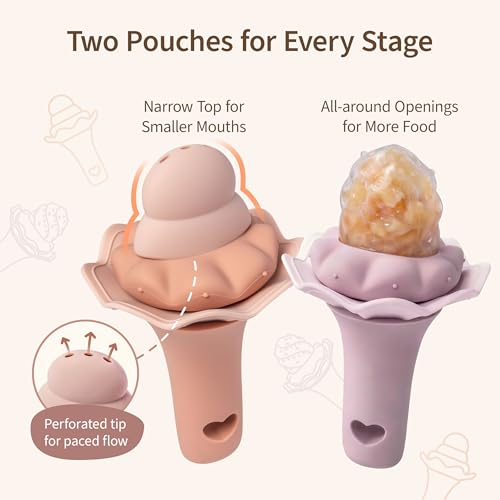 Image of Moonkie Baby Fruit Feeder for Self-Feeding: Controlled Flow Design with 2 Pouches for Safe First Foods - BPA Free Silicone Food Feeder with Freezer Tray for Cooling Comfort - 4 Months+ - 1 Pack