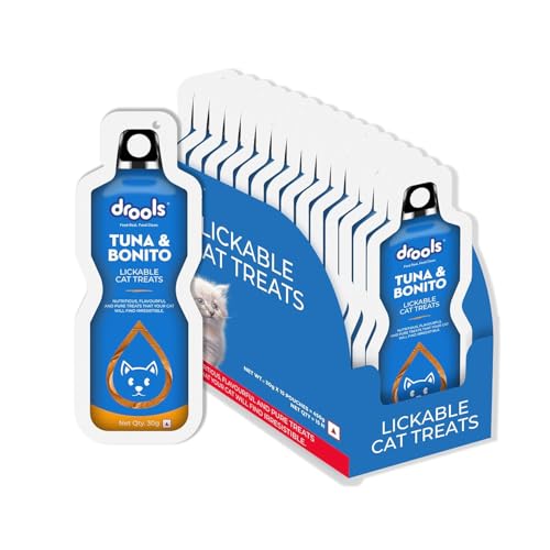Image of Drools All Life Stages Creamy Lickable Cat Treat (30g x 15) Total 450g Pack of 15 | Tuna & Bonito Flavour | Easy to Hand Feed | Easier Acceptance