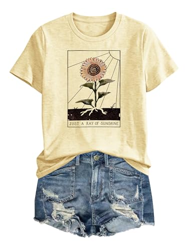 Image of Anbech Womens Dandelion Graphic T-Shirts Teen Girls Cute Sunflower Print Casual Tee Tops