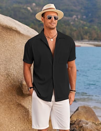 COOFANDY Men's Ribbed Button Down Shirts Short Sleeve Casual Shirt with Pocket Summer Beach Camp Tops4