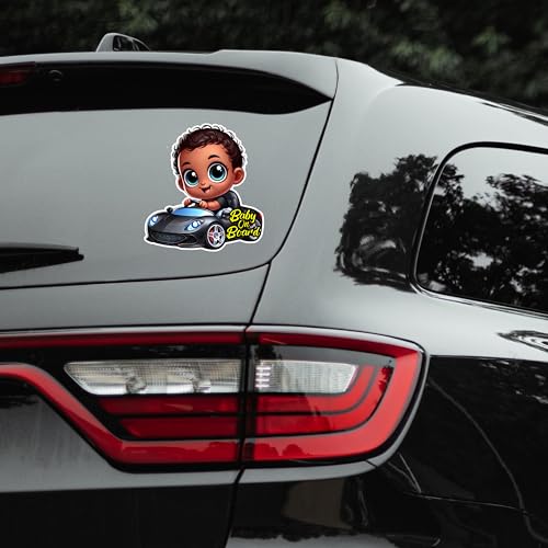Image of Premium Baby On Board Signs, Car Essentials - Baby On Board Sticker - 1 Pack, 7 inch by 7 inch - Cute - Cartoon Safety Signs - Non Magnet - Durable Strong Adhesive (Black Sports Car)