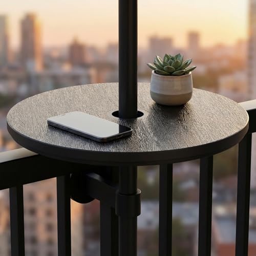 Trygoal Outdoor Patio Umbrella Side Table, Round Weather-Resistant End Table with Umbrella Hole, Wood Grain Finish for Patio, Deck, Poolside, Black by Trygoal - Used condition - Image 6
