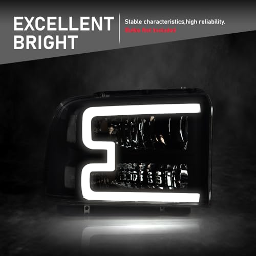 Image of G-PLUS LED DRL BAR Headlight Assembly Compatible with Ford F250 F350 F450 F550 Super Duty 05-07 /Fit Ford Excursion 05 HeadLamps LH & RH Clear lens Black Housing White Reflector FO2503217 6C3Z13008CB