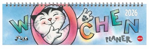 Jacob Wochenquerplaner 2026: Praktischer Tischquerkalender mit Spiralbindung und Katzen-Cartoons. Liebevoll illustrierter Tisch-Kalender für Katzenliebhaber. (Tisch-Querplaner Heye)