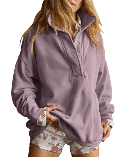 Image of Gacaky Sweatshirt for Women Oversized Casual Long Sleeve Button Henley Neck Pullover Tops Fashion Outfits Clothes