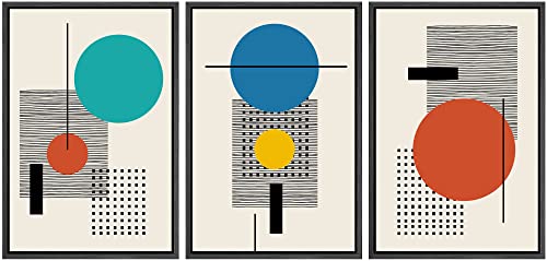 Signwin Framed Canvas Wall Art Colorful Boho Decorative Art Geometric Patterns Illustrations Abstract Bohemian Urban Multicolor Metallic For Home Office - 16" X 24" X 3 Panels Black #TOP9