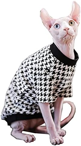 Sphynx Hairless Cat Summer Cotton T-Shirts Cat Vest Pet Clothes,Round Collar Vest Kitten Shirts Sleeveless, Cats & Small Dogs Apparel (Small, Houndstooth)