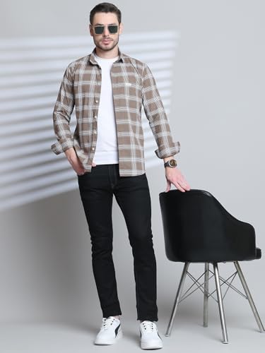 Image of Majestic Man Slim Fit Cotton Casual Check Shirt for Men
