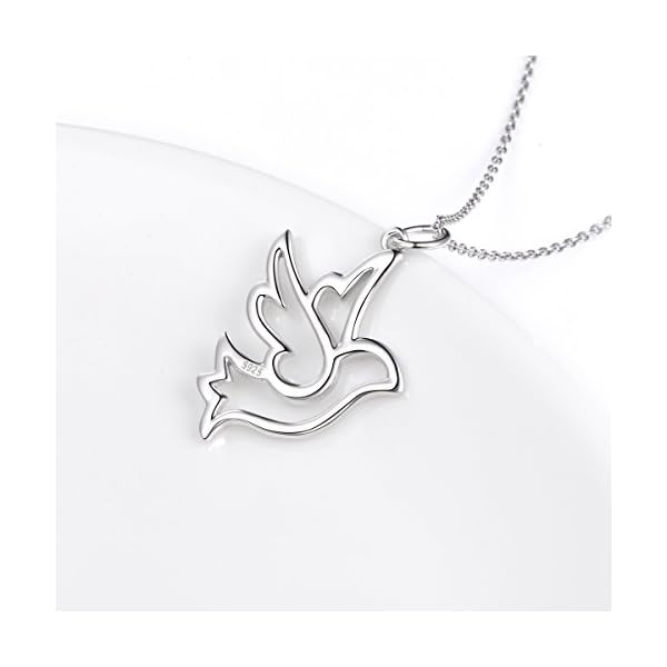 DAOCHONG S925 Sterling Silver Doves Birds Faith Hope Love Pendant Necklace 18 inches Rolo Chain