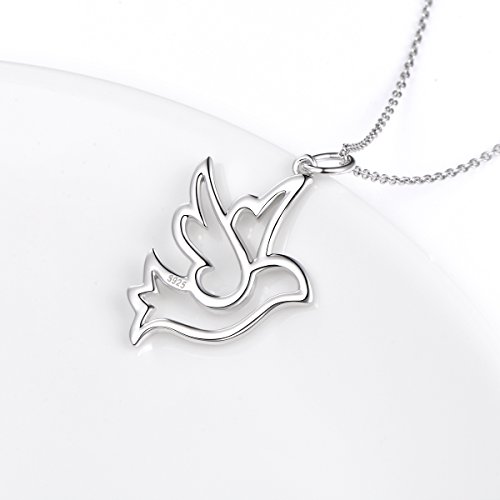DAOCHONG S925 Sterling Silver Doves Birds Faith Hope Love Pendant Necklace 18 inches Rolo Chain - Image 6