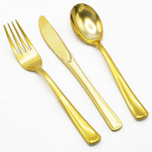 153 Pack Gold Plastic Silverware - Heavy Duty Gold Silverware Set...