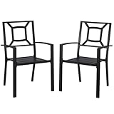 AECOJOY Outdoor Patio Dining Chairs Set of 2 with Armrests, Stackable Arm Chairs with Heavy-Duty E-Coating Metal Frame for Balcony, Garden, Black