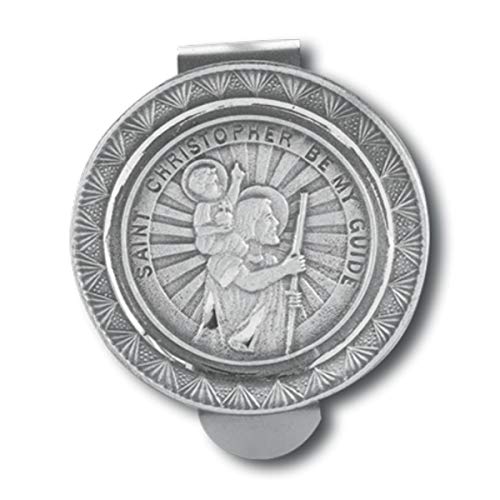 Round Saint Christopher Be My Guide Car Visor Clip Medal, 2 3 4 Inch
