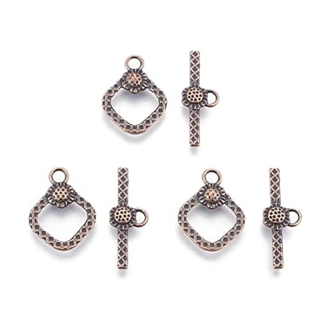 Boutigem 10 Sets Tibetan Toggle Jewelry Clasps Red Copper Alloy Rhombus Ring T-Bar Closures OT End Clasps Connectors for DIY Bracelets Necklaces Making Repairing Cover
