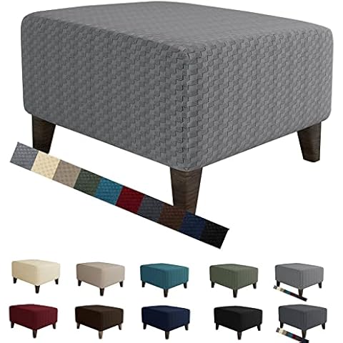 MAXIJIN Jacquard Ottoman Cover Slipcovers Folding Storage Stool Furniture Protector Cover Soft Thick Rectangle Foot Rest Slipcover with Elastic Bottom (Ottoman Small, Light Gray) Cover