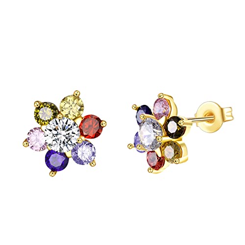 Pendientes de niña con diseño de flor, el regalo perfecto con coloridas circonitas