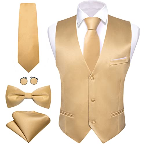 Barry.Wang Mens Formal Business Suit Vest Slim Fit Casual Solid Color Dress Waistcoat Tie Bow Tie Set Wedding Party