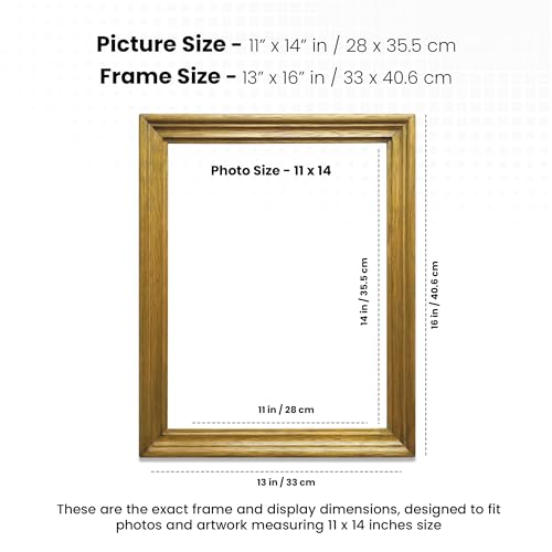 Image of Handmade Wooden Photo Frame, 11 x 14 inch Display for Artworks, Pictures and Photos of Your Loved Ones, Best for Home, Office, Wall Decor, Living Room, Bedroom Golden Oak