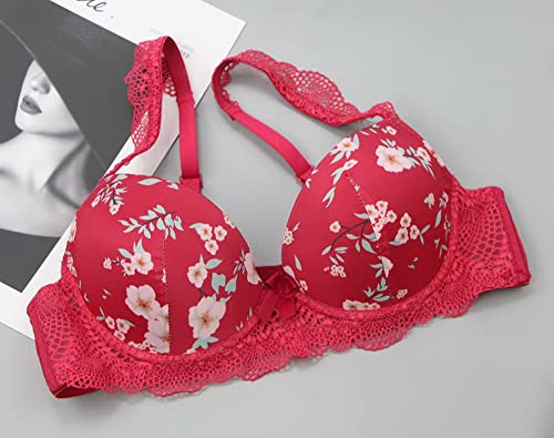 Push Up Bra and Panty Set Sexy Lingerie Set Lace Bra & Matching Panty for Women Red