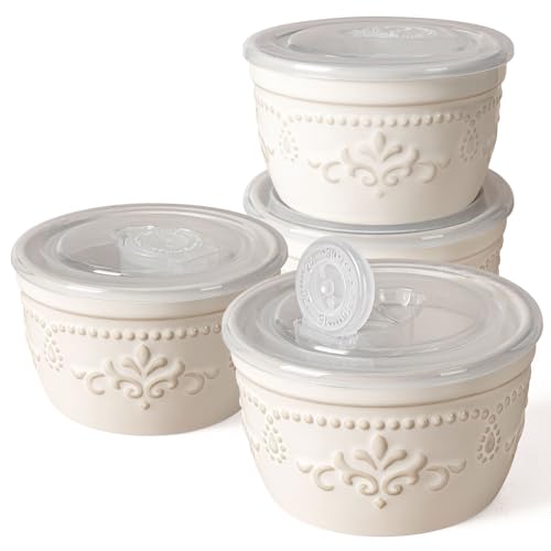 Artena Ramekins with Lids, Creme Brulee Ramekins Oven Safe, Ceramic Pudding Cups, Souffle Cups, Custard Cups, Dipping Sauce Cups, Food Storage Contain